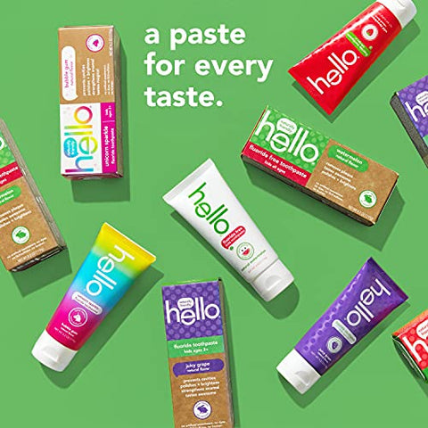 hello - Pasta de Dente Infantil Hello Natural Sabor Melancia, Livre de Flúor, Vegana, Sem SLS, Sem Glúten, Segura para Engolir, Bebês e Crianças, 4,2 Ounce (Pack de 4)