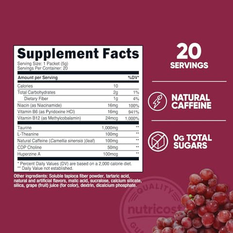 Energy Complex Stickpack (20 Porções) Sabor Uva – Sem Glúten e Não-OGM - Nutricost