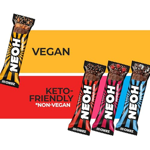 Barras de Chocolate – Barra de Doces com Cobertura de Chocolate Keto, Sem Glúten, Baixa Caloria, Baixo Carboidrato, à Base de Plantas, Lanches Ricos em Fibras, Sem Açúcar Adicionado, Barras Embaladas Individualmente de 28g, Pacote com 12 Unidades - NEOH