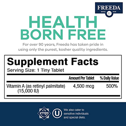 FREEDA - Freeda – Vitamina A Palmitato Kosher – Retinil Palmitato Pura Vitamina A 15.000 UI – Suporte para Olhos e Visão – 15g