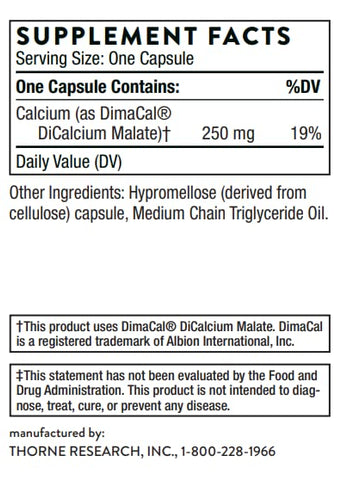 THORNE - Thorne Calcium – Cálcio Quelado para Absorção Aprimorada com DimaCal para Suporte à Densidade Óssea – 120 Cápsulas