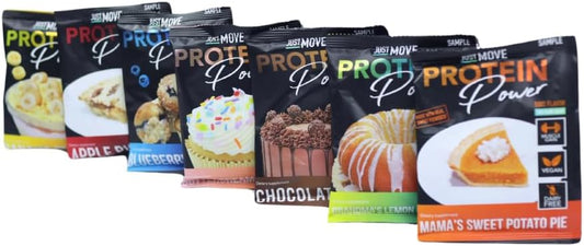 Just Move - Amostra de proteína vegana – 7 sabores, orgânica, sem laticínios, sem soja, sem glúten, keto, sem amendoim, 20g de proteína, baixo teor de carboidratos, não transgênica
