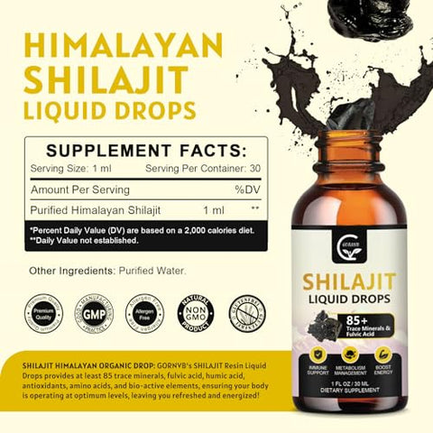 GORNVB - (2-Pack) Shilajit Puro do Himalaia Líquido Orgânico de Alta Potência, Gotas de Resina de Shilajit para Homens