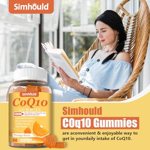Simhould - 2 Pacote Gomas CoQ10 500MG – Ômega-3, Magnésio, Vitamina B3