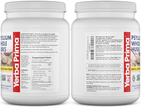 Fibra de Casca de Psyllium Integral 567g (Pacote com 2) – Vegano, Sem Glúten, Não-OGM - Yerba Prima
