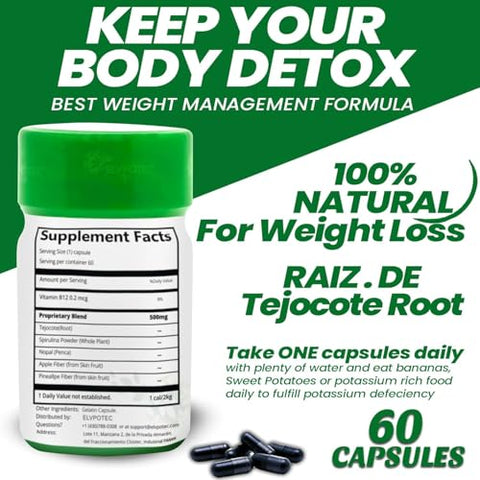 Raiz de Tejocote Original Mexicana ELVPOTEC para Perda de Peso – Cápsulas de Limpeza de 60 Dias | Suporte para Intestino e Cólon | Detox Avançado para o Intestino | Dieta Original Mexicana