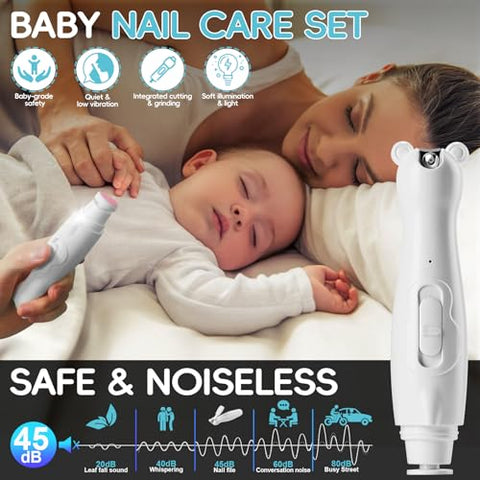 LOQOMI - Kit de Cuidados para Unhas de Bebê Recarregável 10 em 1, Aparador de Unhas Elétrico Seguro com Lixa de Unha LED