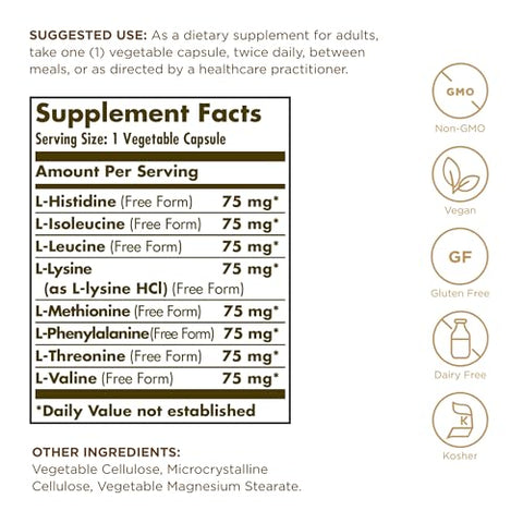 SOLGAR - Solgar Essential Amino Complex – 90 Cápsulas Vegetais, Pacote de 2 – Não-OGM, Vegano, Sem Glúten, Sem Laticínios, Kosher – 180 Porções Totais