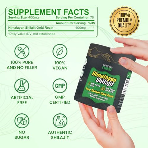 Wellness Nest - Resina Pura de Shilajit Himalaia Grau Ouro: Potência Máxima para Homens – 100% Natural e Poderoso