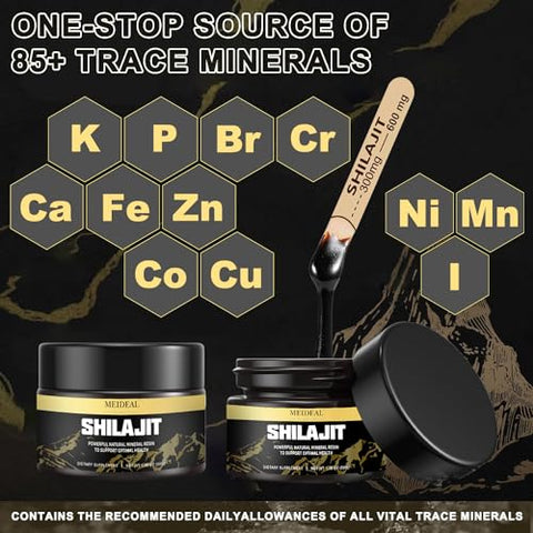 Meideal - Shilajit Puro Himalaia Orgânico Resina de Shilajit, Grau Ouro Resina de Shilajit com 85 Minerais Traços – 100% Natural e Poderoso
