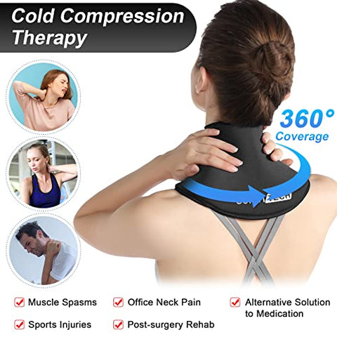 Comfitech - ComfiTECH – Envoltório de Gel Ice Pack para Alívio de Dor no Pescoço e Cervical – Compressa Fria Reutilizável para Lesões Esportivas, Inchaço, Pressão no Escritório e Recuperação de Cirurgias – Médio, Preto