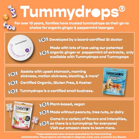 tummy drops - Tummydrops de Hortelã-Pimenta Fresca Esmagada (Pacote com 3 Latas – 54 Gotas no Total) – Marca Tummydrops