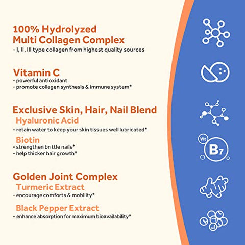 Doctor's Recipes - Multi Colágeno Peptídeos do Doctor’s Recipes com Cúrcuma Dourada, Vitamina C, Biotina e Ácido Hialurônico – 100g