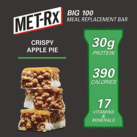 Big 100 Barra de Proteína, Substituto de Refeição, 30g Proteína, Sem Glúten, Torta de Maçã Crocante, 100g cada, 8 Unidades (Embalagem Pode Variar) - MET-Rx