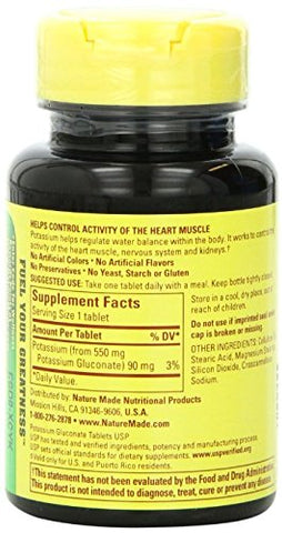 Potassium Gluconate 550mg – 100 Comprimidos (Pacote com 5) – Comprimidos de Potássio para uma Vida Saudável - Nature Made