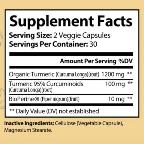 Vita Organics - Cúrcuma Curcumina c/ Extrato de Pimenta Preta BioPerine para Suporte à Saúde das Articulações, Mobilidade, Prevenção do Desgaste Natural 60 Cápsulas Vegetais, Fabricado nos EUA