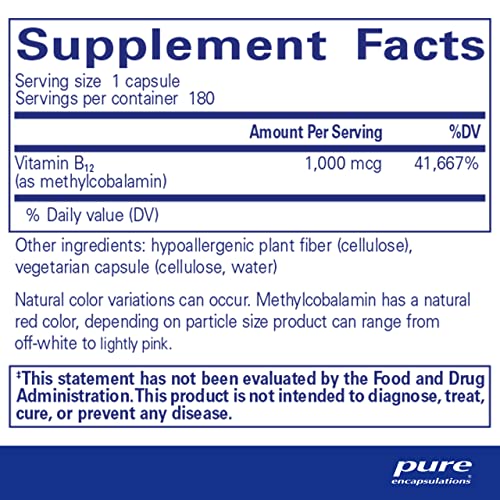 Suplemento de Vitamina B12 Methylcobalamin 1.000 mcg – Pure Encapsulations para Memória e Suporte Cerebral