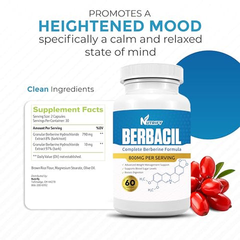 Generic - Berbacil – Berberina Pura 100%, Maior Absorção, 800mg, Livre de OGM, Fabricado nos EUA
