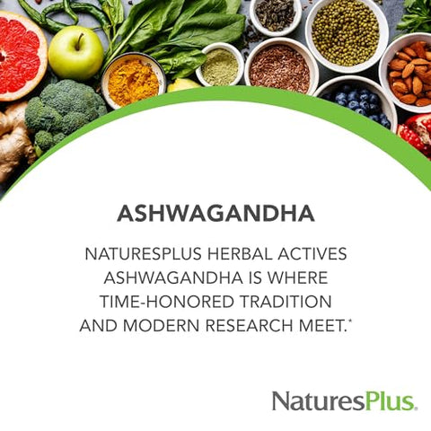 Herbal Actives Ashwagandha 450 mg – 60 Cápsulas Vegetarianas – Qualidade de Prescrição – Livre de Glúten – 60 Porções - Natures Plus