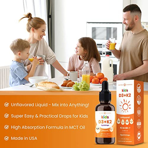 NutraChamps - Vitamina D3 K2 para Crianças | Gotas | Marca Kids Vitamin D3 K2 | 30 ml