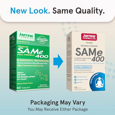 SAMe 400 mg: Suporte para Articulações, Função Hepática e Metabolismo Cerebral – 60 Comprimidos (Até 60 Dias de Suprimento) - Jarrow Formulas