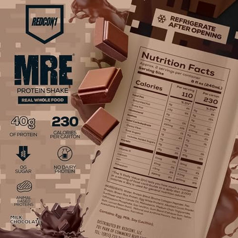 MRE Shake Pronto para Beber, Chocolate ao Leite – Proteína 40g sem Lactose Whey Free RTD Feita com Mistura de Proteínas de Alimentos Integrais Reais – Amigável ao Keto e Fácil de Digestar - REDCON1