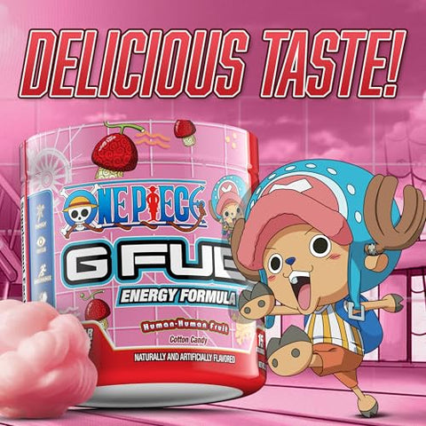 ONE PIECE Fruta Humana-Humana em Pó Energético, Sem Açúcar, Suplemento de Foco com Cafeína Limpa, Mistura para Água, Aminoácidos de Foco, Mistura de Vitaminas Antioxidantes, Algodão Doce, 3.7 oz (15g) - G Fuel