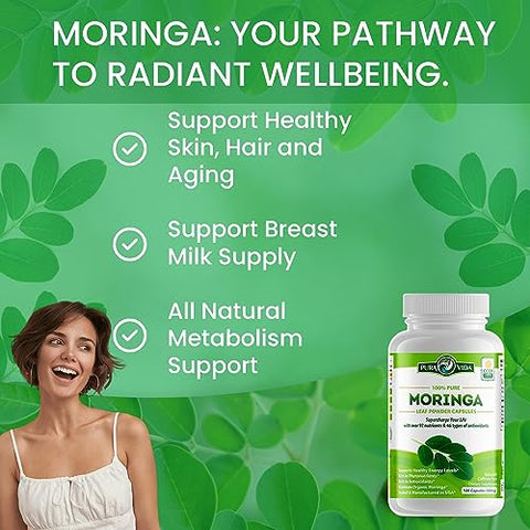 PURA VIDA MORINGA - PURA VIDA Moringa Cápsulas em Pó Orgânico de Origem Única. Folha de Moringa. Energia, Metabolismo