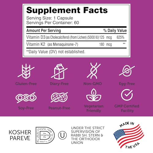 Vitamina D3 5000 IU K2 – Fórmula Avançada de Vitamina D3 K2 – Densidade Óssea - Zahler