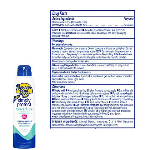 Protetor Solar Banana Boat Mineral Enriquecido, Pele Sensível, Spray de Amplo Espectro, FPS 50, 177ml – Kit Duplo
