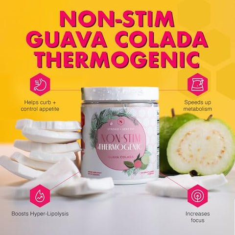 Strong + Sexy Fit - Strong Sexy Fit: Suplemento para Saúde, Controle de Apetite e Metabolismo, Bebida em Pó sem Cafeína para Mulheres, Sabor Guava, 100g