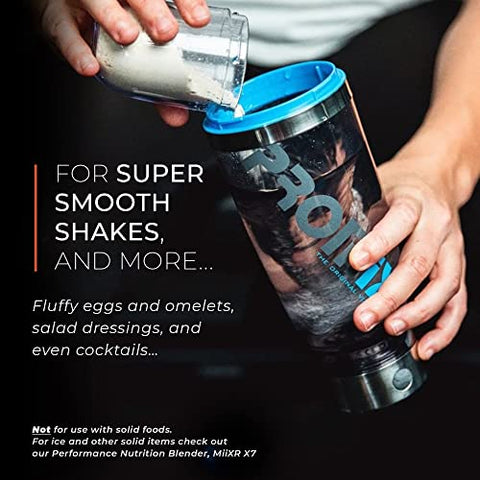 Pro Shaker Bottle (Edição iX-R) | Recarregável, Potente para Batidas de Proteína Suaves | Inclui Armazenamento de Suplementos – Livre de BPA | Copo de 600ml (Prata Azul/Cinza) - Promixx
