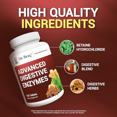 Dr. Berg Nutritionals - Dr. Berg Enzimas Digestivas Avançadas com Vinagre de Maçã – Ingredientes para Saúde Digestiva como Betaina Hidroclorídrica (HCI) e Raiz de Gengibre