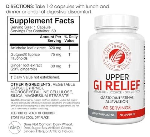 GI Relief – Suplemento Herbal Natural – Com Extrato de Folha de Alcachofra, Extrato de Raiz de Gengibre e Flavonoides de Alcaçuz GutGuard (1 Frasco – 60 Cápsulas – 30g) - Silver Fern