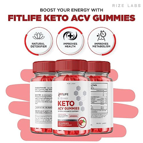 rize labs - FitLife Keto Gummies – Gomitas Fit Life Keto ACV Avançado para Perda de Peso com Vinagre de Maçã Suplemento Extra Forte para Gordura Abdominal (60 Gummies)