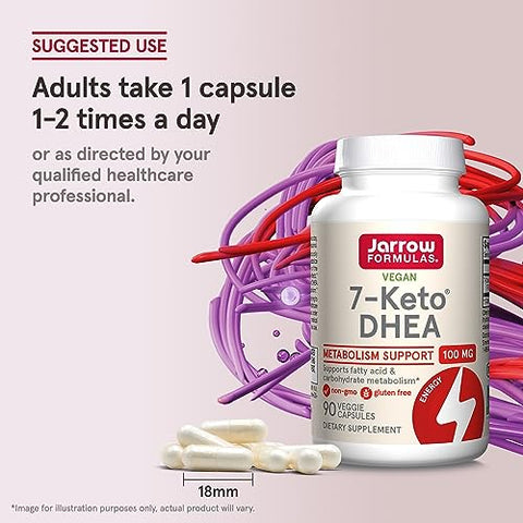 7-Keto DHEA 100 mg – Suporte ao Metabolismo de Carboidratos – Vegano – Livre de Glúten – Não-OGM – Até 90 Porções - Jarrow Formulas