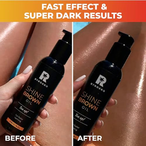 Shine Brown – Óleo Acelerador de Bronzeamento Premium (150 ml) – Óleo Bronzeador XXL para Sol ao Ar Livre ou Cama de Bronzeamento – Óleo de Bronzeamento com Fragrância de Laranja Fresca e Deliciosa – Alcance um Bronzeado Natural - BYROKKO