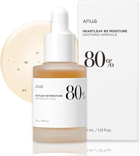 ANUA - Anua Heartleaf 80 Ampola Calmante 30ml | Sérum Concentrado Não Oleoso com Pantenol B5 | Tratamento Calmante para Pele Combinada