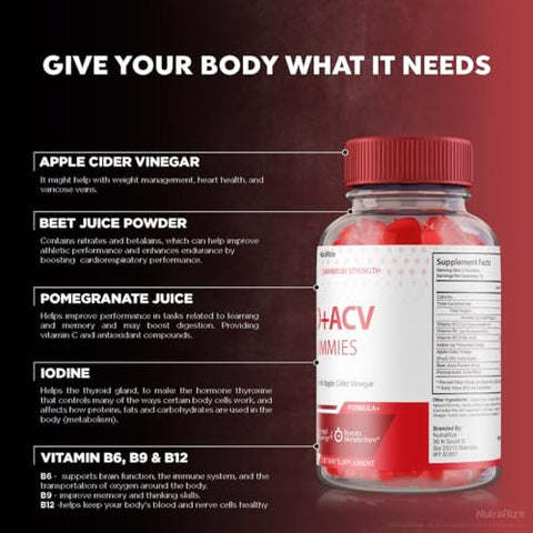 NutraRize - MD ACV Gummies – Gomas de Vinagre de Maçã MD, Gomas de Vinagre de Maçã MD e ACV para Perda de Peso Avançada, Suplemento de Força Máxima, Gomas de Vinagre de Maçã MD, Avaliações de MD Plus ACV (60 Gomas)