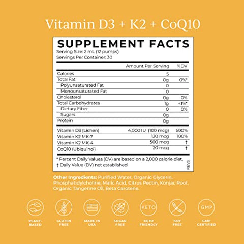 Vitamina D3 K2 CoQ10 Líquido, Suporte Imunológico e Saúde Cardíaca - CYMBIOTIKA