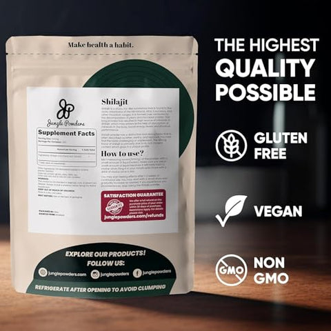 Jungle Powders - Shilajit em Pó para Homens 10:1 Extrato 141g 282 Porções Pó de Ácido Fúlvico, Suporte Imunológico e Energético, Composto Mineral para Homens Shilajit Cru