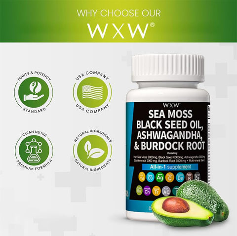 Sea Moss, Óleo de Semente Negra, Ashwagandha – Benefícios Naturais para Saúde e Bem-Estar | WXW® - WXW