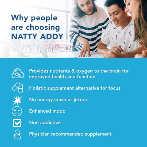 Natty Addy - Suporte Máximo para o Cérebro – Azul de Metileno, Cafeína e L-Teanina – 60 cápsulas – Marca Brain Support