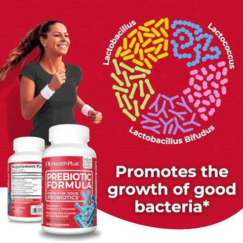 Fórmula Prebiótica Health Plus – Probióticos Enzimas Digestivas – Livre de Glúten, Lactose e Ingredientes Naturais à Base de Ervas (180 Cápsulas, 60 Porções)