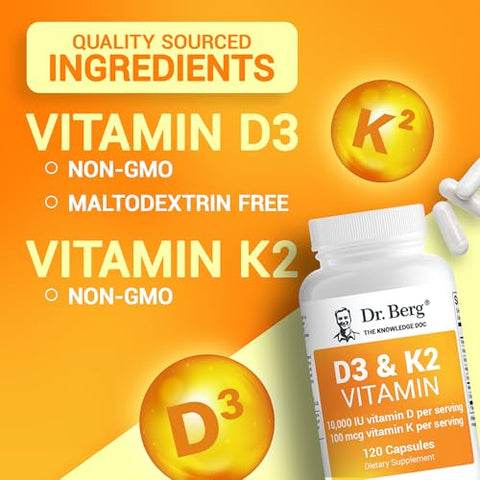 Dr. Berg Nutritionals - Dr. Berg’s Vitamina D3 K2 c/ Óleo MCT – 10.000 UI de Vitamina D3, 100 mcg de Vitamina K2 MK7, Sais Biliares Purificados, Zinco