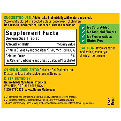 Nature Made - Vitamina B12 500 mcg, 200 Comprimidos para Saúde Metabólica – Marca em Primeiro Lugar