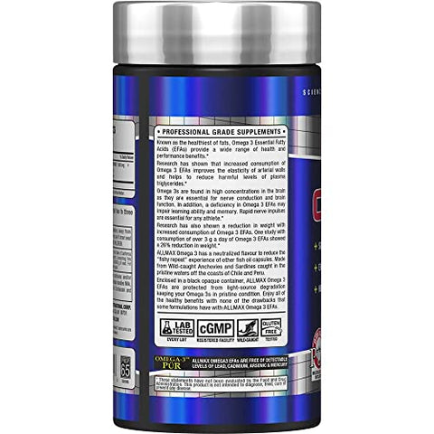 Ômega 3 Ultra-Puro Concentrado de Óleo de Peixe de Água Fria, 180 Cápsulas - ALLMAX Nutrition