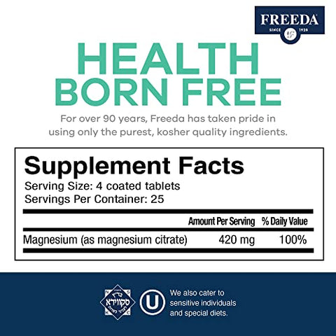 FREEDA - Freeda Magnesium Citrate 400mg – Suplemento de Magnésio Puro em Comprimidos – Mineral de Magnésio em Citrato – Suplemento de Magnésio Citrato – Suplemento Mineral de Magnésio – Magnésio 400mg