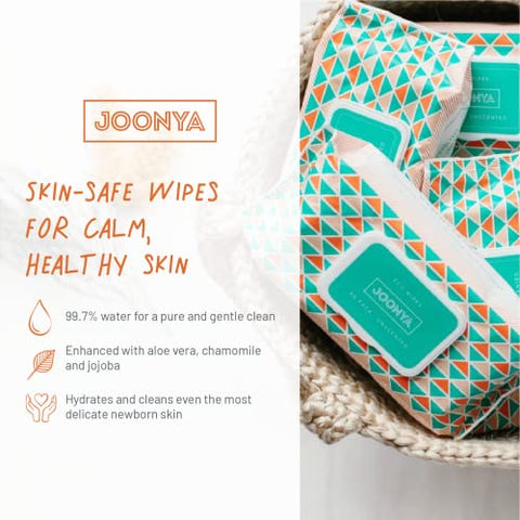 JOONYA - Joonya Baby Wipes – Lenços umedecidos para bebês não tóxicos e amigos do meio ambiente para uma pele calma e saudável – Lenços sem fragrância – Lenços para bebês em quantidade – 3 pacotes de 80 lenços para fraldas (240)