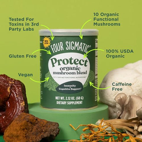 Mistura Defend Mushroom Blend da Four Sigmatic | Pó Orgânico de Cogumelo Complexo com Lion’s Mane, Cordyceps, Chaga, Reishi e Mais | Suporte Natural para o Sistema Imunológico | Vegano | 100g